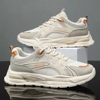 Мужские кроссовки 2024 года, новые дышащие туфли на платформе со шнуровкой, модные сетчатые кроссовки для бега, мужские удобные кроссовки Tenis Masculino 39 бежевый