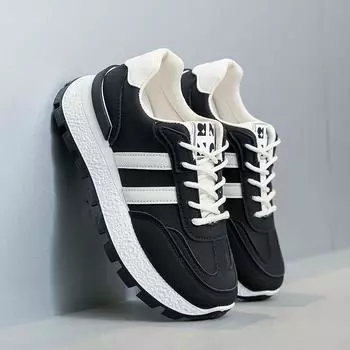 Мужские кроссовки 2024 года, новые повседневные туфли для мужчин, универсальные дышащие кроссовки для бега на открытом воздухе, сетчатые мужские туфли на плоской подошве со шнуровкой, женские теннисные туфли 36 чёрный