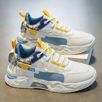 Мужские кроссовки 2024 года, осенние, сетчатые, повседневные, дышащие, модные, удобные, на шнуровке, на толстой подошве, подходящие для бега, Zapatillas De Hombre 39 жёлтый