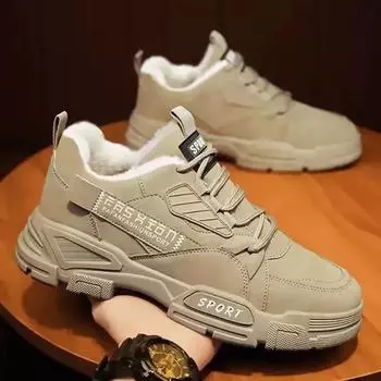 Мужские кроссовки 2024 года, осенние водонепроницаемые рабочие ботинки, рабочая обувь, толстая подошва, плюшевые, морозостойкие, на шнуровке, нескользящие, хлопковые туфли 39