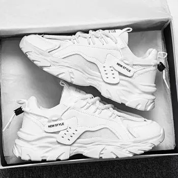 Мужские кроссовки 2025 года, новые трендовые брендовые дизайнерские повседневные туфли для мужчин, удобные сетчатые кожаные дышащие кроссовки для бега Tenis Masculino 39 белый