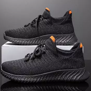 Мужские кроссовки 39–46, летающие плетеные туфли, дышащие легкие туфли с мягкой подошвой, сверхлегкие носки большого размера 39 чёрный/белый