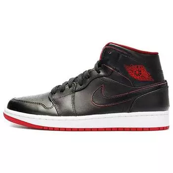Мужские кроссовки Air Jordan 1 Mid Black Red White Gym-Red 554724-028