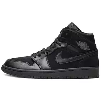 Мужские кроссовки Air Jordan 1 Mid Black темно-серо-черные 554724-050