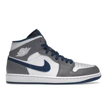 Мужские кроссовки Air Jordan 1 Mid Cement True Blue серо-цементно-серо-белые DQ8426-014