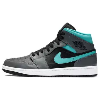 Мужские кроссовки Air Jordan 1 Mid Grey Aqua Черные Светло-Аква Темно-Дымчато-Серый 554724-063