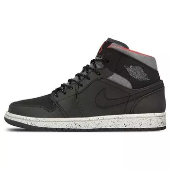 Мужские кроссовки Air Jordan 1 Mid Holiday Черные Темно-Серые-Светлые-Bone-Infrared 811124-035