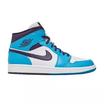 Мужские кроссовки Air Jordan 1 Mid Hornets Синие небесно-голубые бело-черные 554724-415