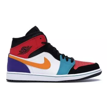 Мужские кроссовки Air Jordan 1 Mid Multi-Color Белый Черный-Турбо-Зеленый-Университет-Красный 554724-125