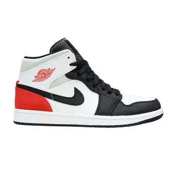 Мужские кроссовки Air Jordan 1 Mid SE Red Black Toe Белый Светло-Дымчато-Серый Gym-Red 852542-100 47.5