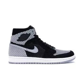 Мужские кроссовки Air Jordan 1 Retro High OG Flyknit Shadow черные, средне-серо-белые 919704-003
