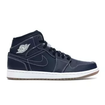 Мужские кроссовки Air Jordan 1 Retro Mid Re2pect Синий Обсидиан Бело-Жевательно-Светло-Коричневый AH6342-402