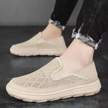 Мужские кроссовки без шнуровки, легкая и дышащая повседневная обувь с сеткой 39 чёрный