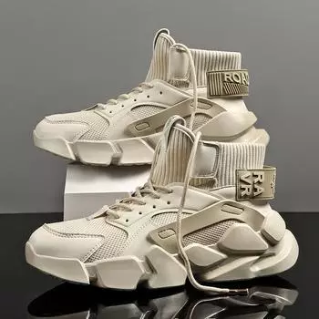 Мужские кроссовки Chunky Men Shoe Heighten Fashion Casual Plus Size Zapatillas Damping Tennis Shoes 2024 Autumn New High-top Beige 6.5