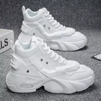 Мужские кроссовки для бега 2024 года из кожи с высоким берцем и толстой подошвой, увеличивающие рост — нескользящие повседневные спортивные кроссовки. 40