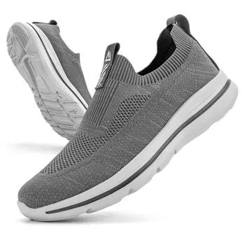 Мужские кроссовки для бега без застежек, дышащие, легкие, спортивные кроссовки 2025, мужские однотонные серые сетчатые нескользящие кроссовки для ходьбы 40-46 46 белый