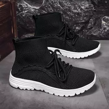 Мужские кроссовки для бега, большие размеры, сетчатые, легкие, для спорта на открытом воздухе, повседневные, для ходьбы, на шнуровке, удобные, дышащие, мужские кроссовки 36 чёрный