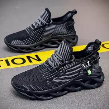 Мужские кроссовки для бега, большие размеры, сетчатые, на шнуровке, удобные, спортивные, на плоской подошве, модные, мужские, со шнуровкой, на мягкой подошве, для бега в спортзале, мужские 39 чёрный