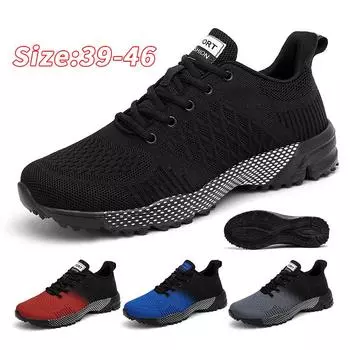 Мужские кроссовки для бега, дышащие мужские спортивные кроссовки, удобная повседневная прогулочная обувь на шнуровке, спортивная тренировочная обувь 39 чёрный