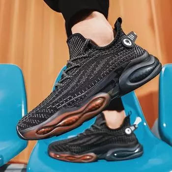 Мужские кроссовки для бега, дышащие мужские спортивные кроссовки, удобная повседневная прогулочная обувь на шнуровке, спортивная тренировочная обувь 39 чёрный