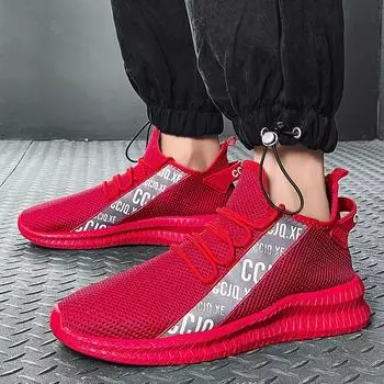 Мужские кроссовки для бега, дышащие сетчатые кроссовки, летние, на шнуровке, легкие, повседневные, для ходьбы, тенниса, мужская спортивная обувь для отдыха на открытом воздухе 39 красный