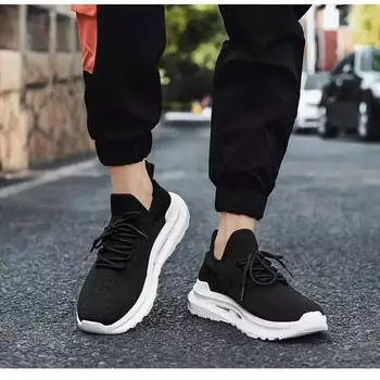 Мужские кроссовки для бега, модные кроссовки, легкие, дышащие, вязаные, на шнуровке, сетчатые, для ходьбы, повседневная обувь для тренировок 39 чёрный