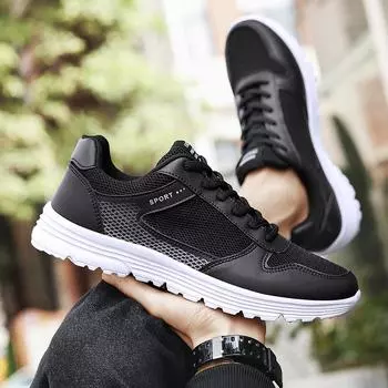 Мужские кроссовки для бега, мужские кроссовки, дышащие легкие мужские спортивные туфли, удобные гибкие мягкие прогулочные кроссовки на шнуровке с сеткой 39 черный белый