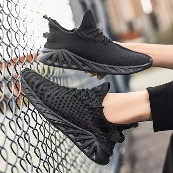 Мужские кроссовки для бега на открытом воздухе, сетчатые легкие кроссовки для ходьбы, мода 2024 года, новые дешевые кроссовки на шнуровке для мужчин EU39 чёрный