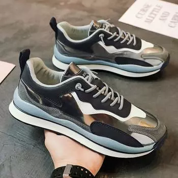 Мужские кроссовки для бега, весна, новые кроссовки из искусственной кожи, высококачественные легкие дышащие спортивные кроссовки для активного отдыха, мужские кроссовки 6.5 серебряный