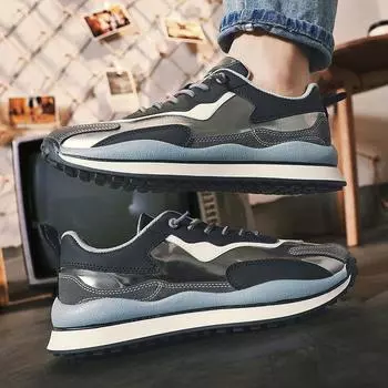 Мужские кроссовки для бега, весна, новые кроссовки из искусственной кожи, высококачественные легкие дышащие спортивные кроссовки для активного отдыха, мужские кроссовки 6.5 серебряный