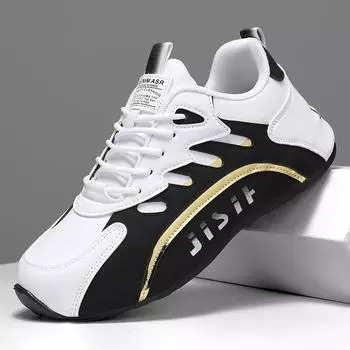 Мужские кроссовки для бега, высококачественная повседневная обувь из кожи, удобные мужские кроссовки для отдыха на открытом воздухе, модная толстая подошва, вулканизированная обувь для мужчин 39 чёрный