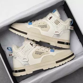 Мужские кроссовки для ходьбы на плоской подошве, повседневные кроссовки для спорта на открытом воздухе из кожи, модные зимние теплые хлопковые спортивные туфли для мужчин 39 чёрный