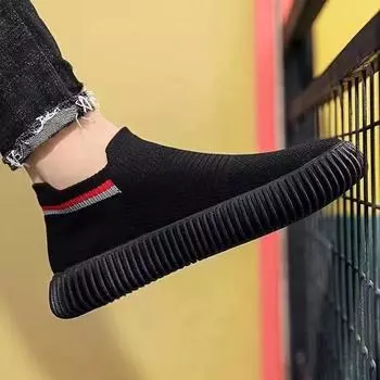 Мужские кроссовки для ходьбы, нескользящие кроссовки для занятий спортом в тренажерном зале, для фитнеса, трикотажная спортивная обувь, легкая повседневная рабочая дышащая уличная обувь для мужчин 39 чёрный