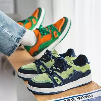 Мужские кроссовки для отдыха на природе, обувь для пар, цветные низкие туфли на шнуровке, для скейтбординга, дышащие, трендовые, повседневные туфли для одного человека 39 зелёный