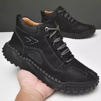 Мужские кроссовки для повседневного использования, повседневная обувь, мужские высокие кроссовки, зимние теплые меховые мокасины, туфли на шнуровке, мужские удобные ботинки 38 чёрный