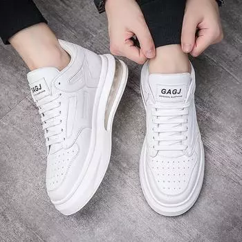 Мужские кроссовки для серфинга весна и лето новые маленькие белые туфли на платформе с воздушной подушкой спортивная и любительская обувь внутренняя высота увеличивается мужская обувь тенденция наоборот 38 белый