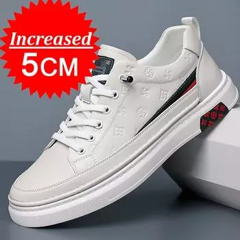 Мужские кроссовки, дышащая обувь для увеличения роста, модная мягкая кожаная обувь для мужчин, скрытый каблук 5 см, спортивная повседневная обувь для увеличения роста 39