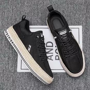 Мужские кроссовки дышащие удобные износостойкие туфли на плоской подошве модные уличные рекомендуемые весенние и осенние трендовые модели 39 чёрный