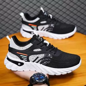 Мужские кроссовки дышащие вязаные спортивные кроссовки с подушкой повседневные спортивные кроссовки для спортзала уличные беговые теннисные туфли 39 черный белый
