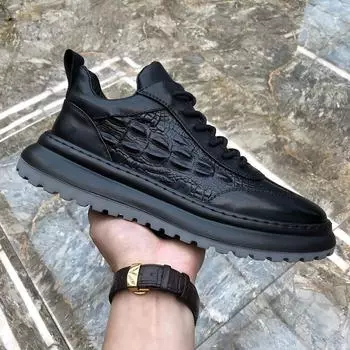 Мужские кроссовки из искусственной коровьей кожи с крокодиловым принтом, повседневная кожаная обувь, мужская универсальная износостойкая обувь на толстой подошве, мужская рабочая обувь 39