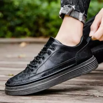 Мужские кроссовки из качественной кожи, повседневная обувь для мужчин, универсальные трендовые деловые толстые туфли для мужчин, водонепроницаемые кроссовки до щиколотки, размер 39-44 39 чёрный