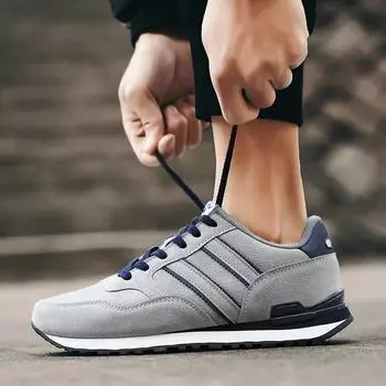 Мужские кроссовки из кожи, повседневная обувь, осень 2024, новые дышащие мужские туфли, теннисные туфли на плоской подошве Zapatillas Hombre 38 синий