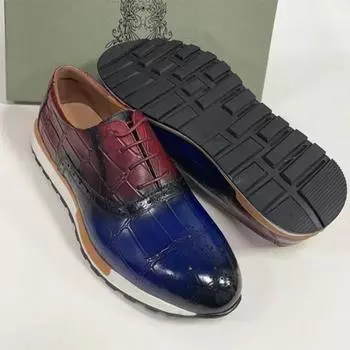 Мужские кроссовки из натуральной коровьей кожи, оксфордские броги, роскошные дизайнерские туфли на шнуровке, повседневная осенняя обувь для мужчин 6 синий