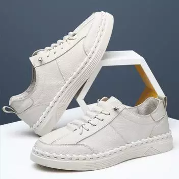 Мужские кроссовки из натуральной кожи для ходьбы, весна-лето, новые модные универсальные повседневные туфли на платформе, британские кроссовки, мужские туфли без застежек 38 чёрный