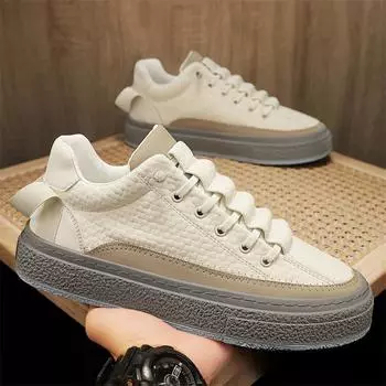 Мужские кроссовки из натуральной кожи, дышащая повседневная обувь, легкие нескользящие мокасины для ходьбы, академический стиль, обувь для сноуборда, теннисные туфли для мужчин 39 бежевый