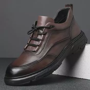 Мужские кроссовки из натуральной кожи: Модные повседневные и деловые туфли в британском стиле с круглым носком. 42