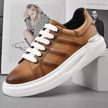 Мужские кроссовки из натуральной кожи. Осенняя модная повседневная обувь. 38