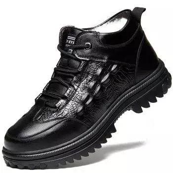 Мужские кроссовки из натуральной кожи с крокодиловым принтом, мужская повседневная обувь, роскошные британские модные кожаные туфли, теплые зимние ботинки с шерстяной подкладкой 38