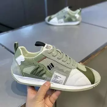 Мужские кроссовки из вулканизированной дышащей сетки для мужчин с толстой подошвой и нескользящей подошвой. Кроссовки для бега. Повседневные парусиновые туфли на шнуровке. Кроссовки для тенниса. 39 зелёный