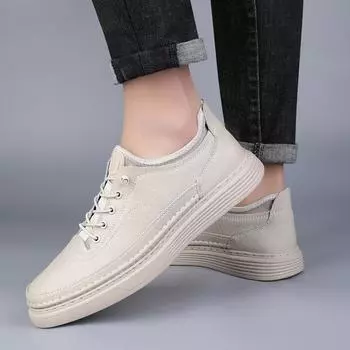 Мужские кроссовки из вулканизированной кожи на шнуровке, мужские кроссовки 2024 года, повседневная обувь для мужчин, высококачественная удобная обувь для скейтбординга 38 бежевый